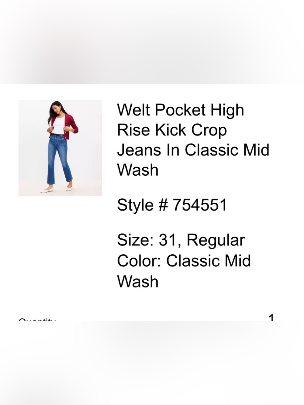 LOFT Classic Mid Wash High-Rise Kick Crop Jeans